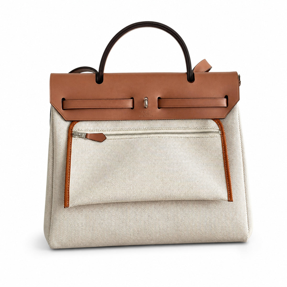Timeless Leather-Accented Canvas Carry: Herbag 31cm Saddle-Inspired Canvas Body with Leather Handle and Shoulder Strap