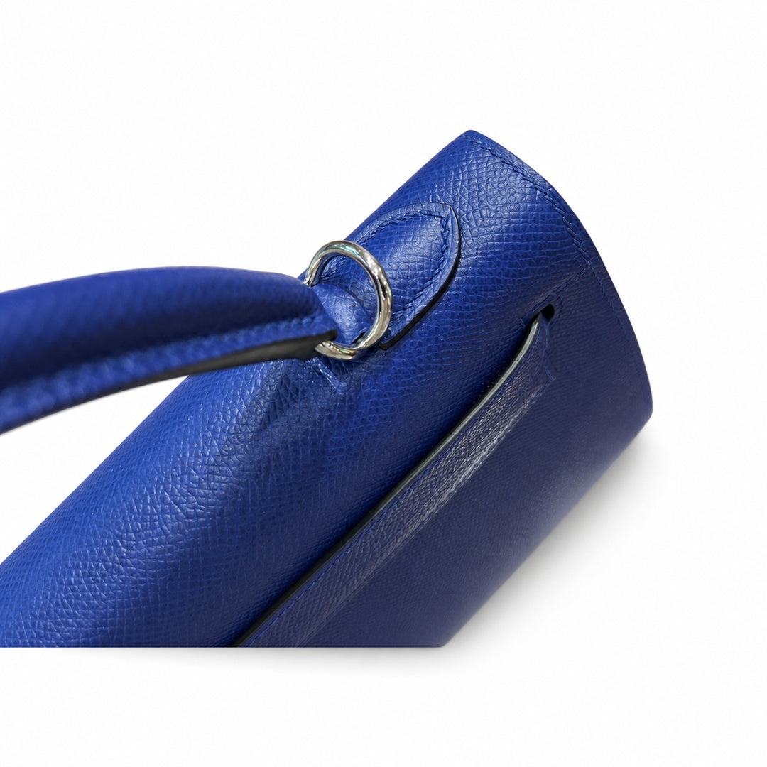 Kelly 25cm Epsom Leather 7T BlueElectric electric blue top handcraft — Elegant Structured Carry Style