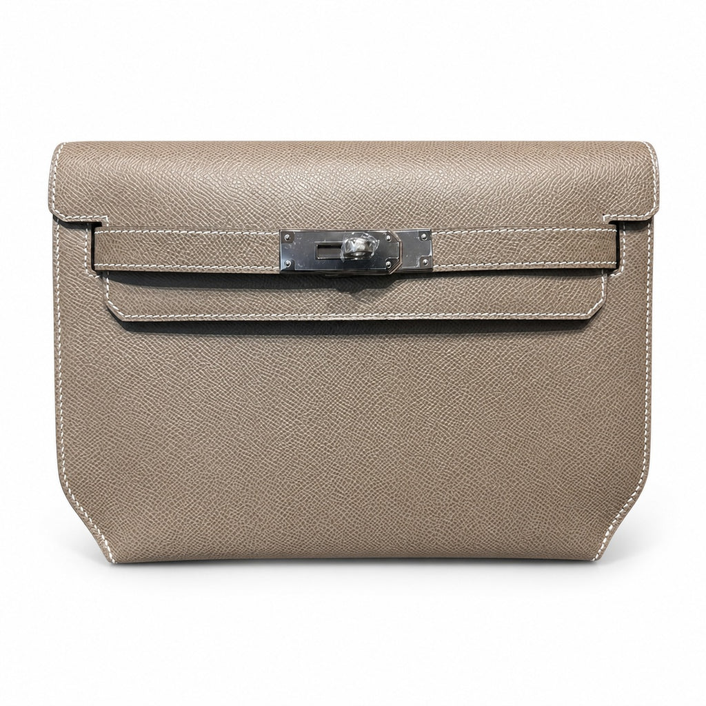 Kelly Depeches 25cm Epsom Leather 18 Etoupe Elephant Gray top handcraft — Refined Shoulder-Strap Clutch