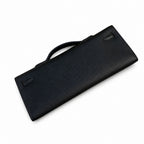 Distinctive Slim Carry Style: Kelly cut clutch evening bag Epsom Leather wax thread handmade Black Gold Buckle