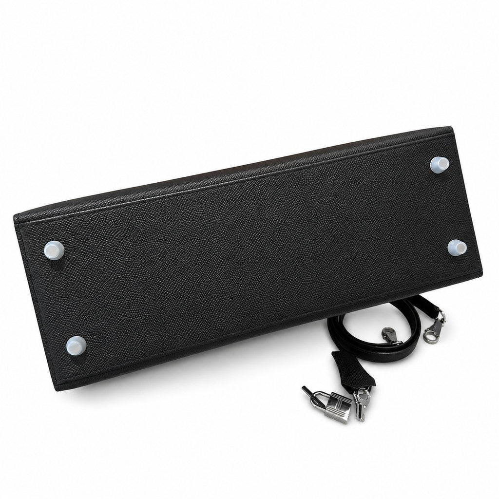 Kelly 32cm in Black Epsom Leather with Silver Buckle Handmade — Timeless Top-Handle Design
