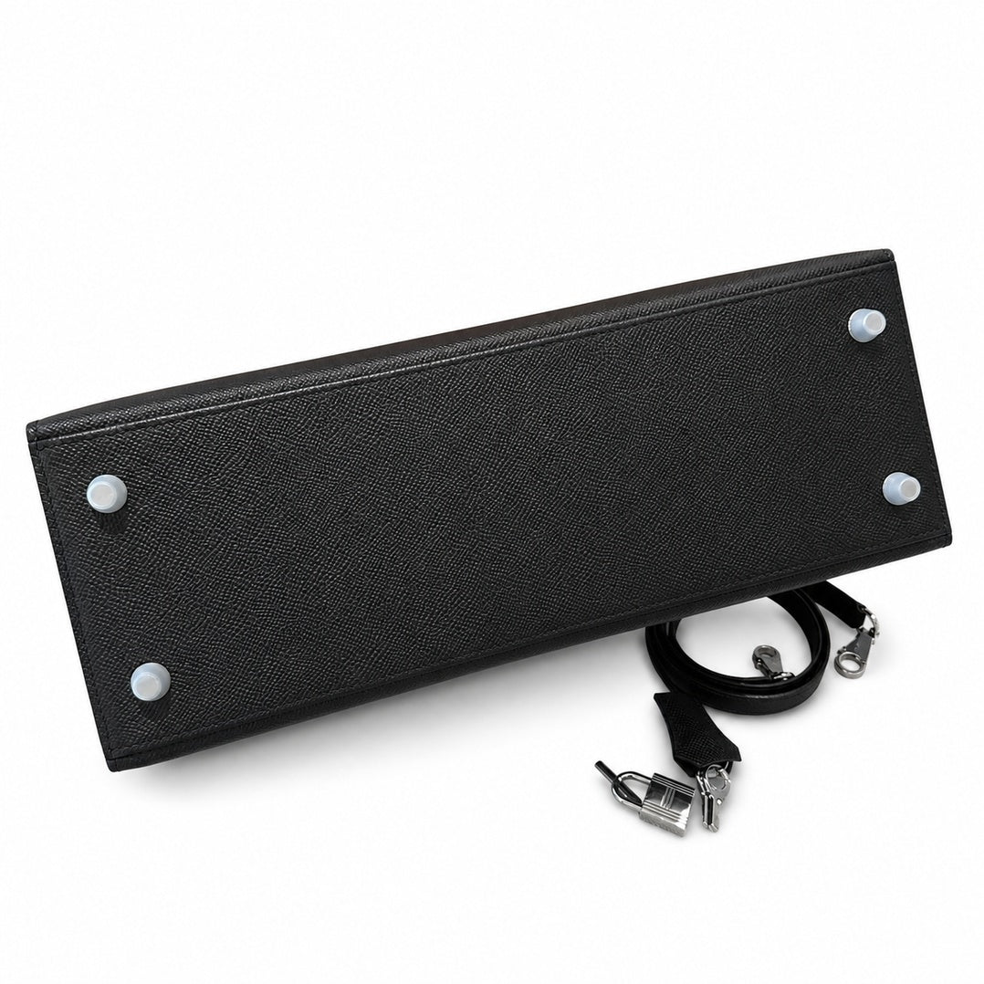 Kelly 32cm in Black Epsom Leather with Silver Buckle Handmade — Timeless Top-Handle Design