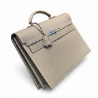 Kelly briefcase 38cm Epsom Leather 18 Etoupe Elephant Gray top handcraft — Polished Hand-Carry Briefcase