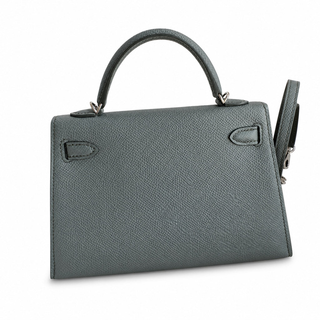 handmade Mini Kelly II 19cm imported Epsom Leather almond green Silver Buckle — Streamlined Mini Handbag