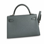 handmade Mini Kelly II 19cm imported Epsom Leather almond green Silver Buckle — Streamlined Mini Handbag