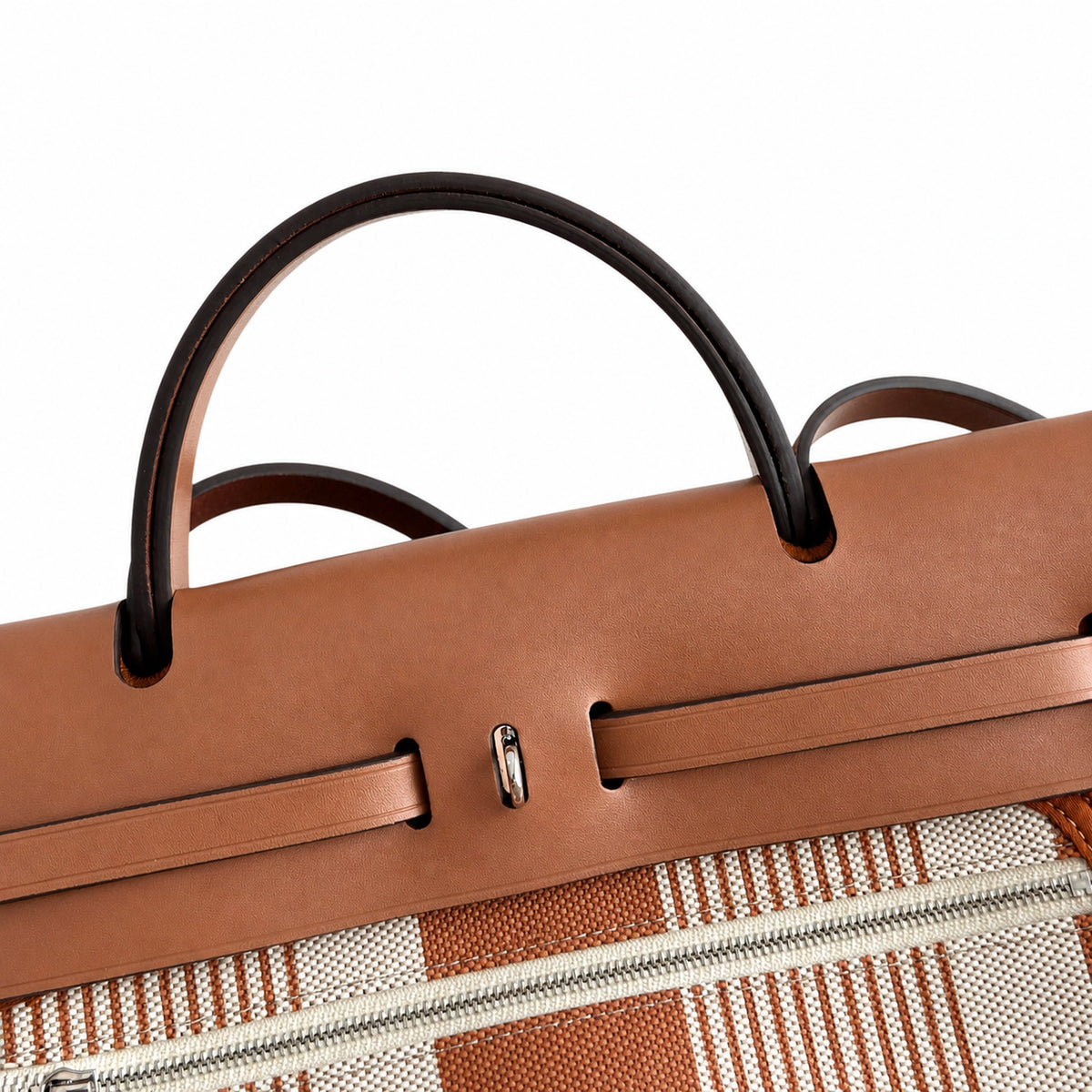 Herbag 31cm Saddle-Inspired Canvas Body with Leather Handle and Shoulder Strap — Polished Canvas-and-Leather Shoulder Style
