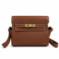 Kelly Messenger messenger bag for men and women, Fubao leather Gold Brown Gold Buckle, imported leather, all-steel hand-waxed thread, the highest — Versatile Structured Bag