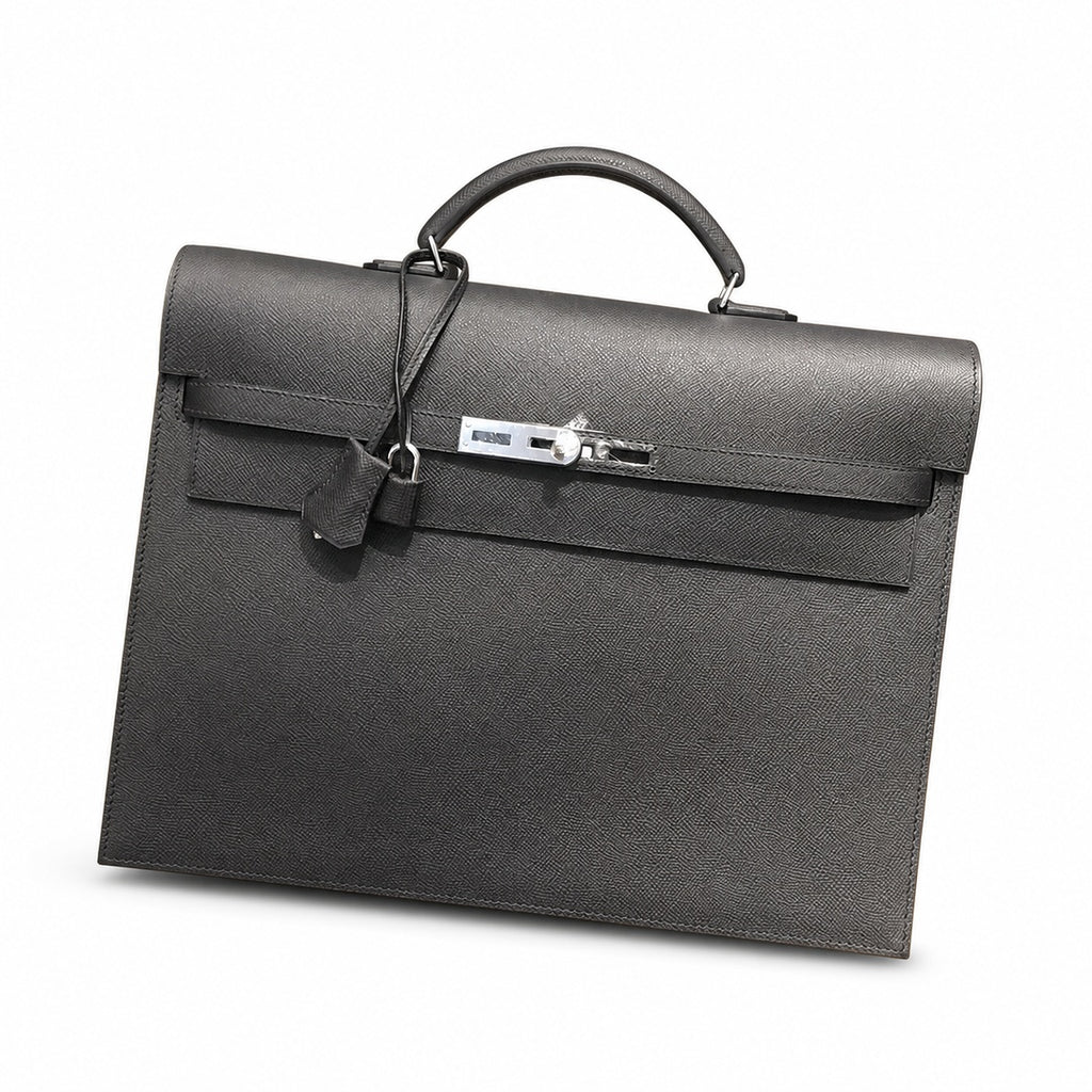 Kelly briefcase 38cm Epsom Leather 89 Noir Black top handcraft — Refined Business Carryall
