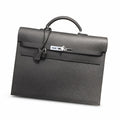 Kelly briefcase 38cm Epsom Leather 89 Noir Black top handcraft — Refined Business Carryall