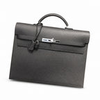 Kelly briefcase 38cm Epsom Leather 89 Noir Black top handcraft — Refined Business Carryall