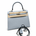 Kelly 25cm in Blue Epsom Leather with Silver Buckle Handmade — Refined Top-Handle Bag