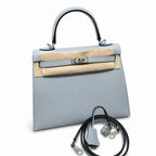 Kelly 25cm in Blue Epsom Leather with Silver Buckle Handmade — Refined Top-Handle Bag