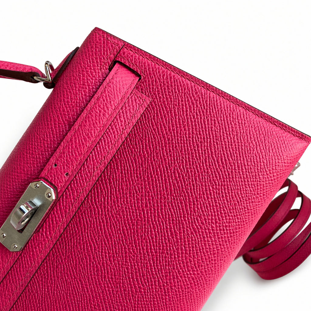 handmade Mini Kelly II 19cm imported Epsom Leather Pink Silver Buckle — Distinctive Petite Bag