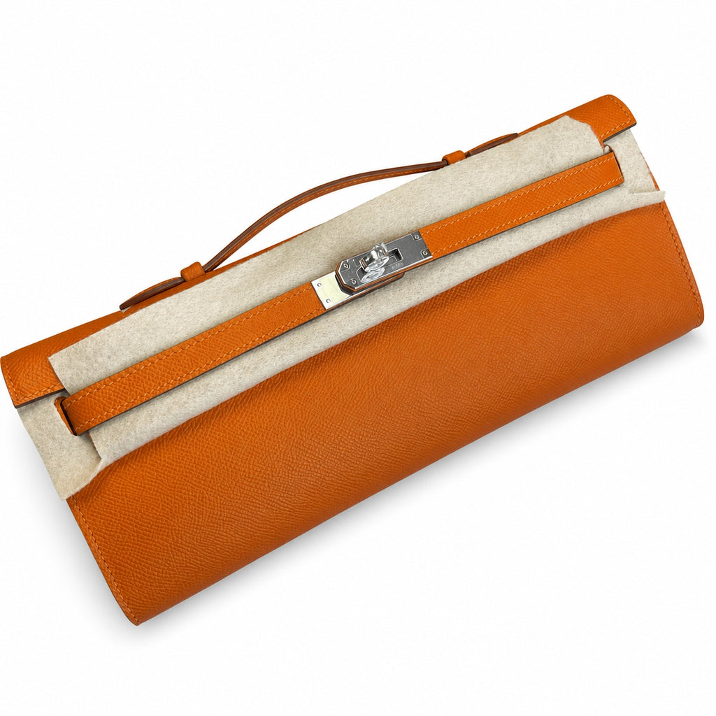 Streamlined Evening Bag: Kelly Cut 31 Clutch Epsom Leather Orange