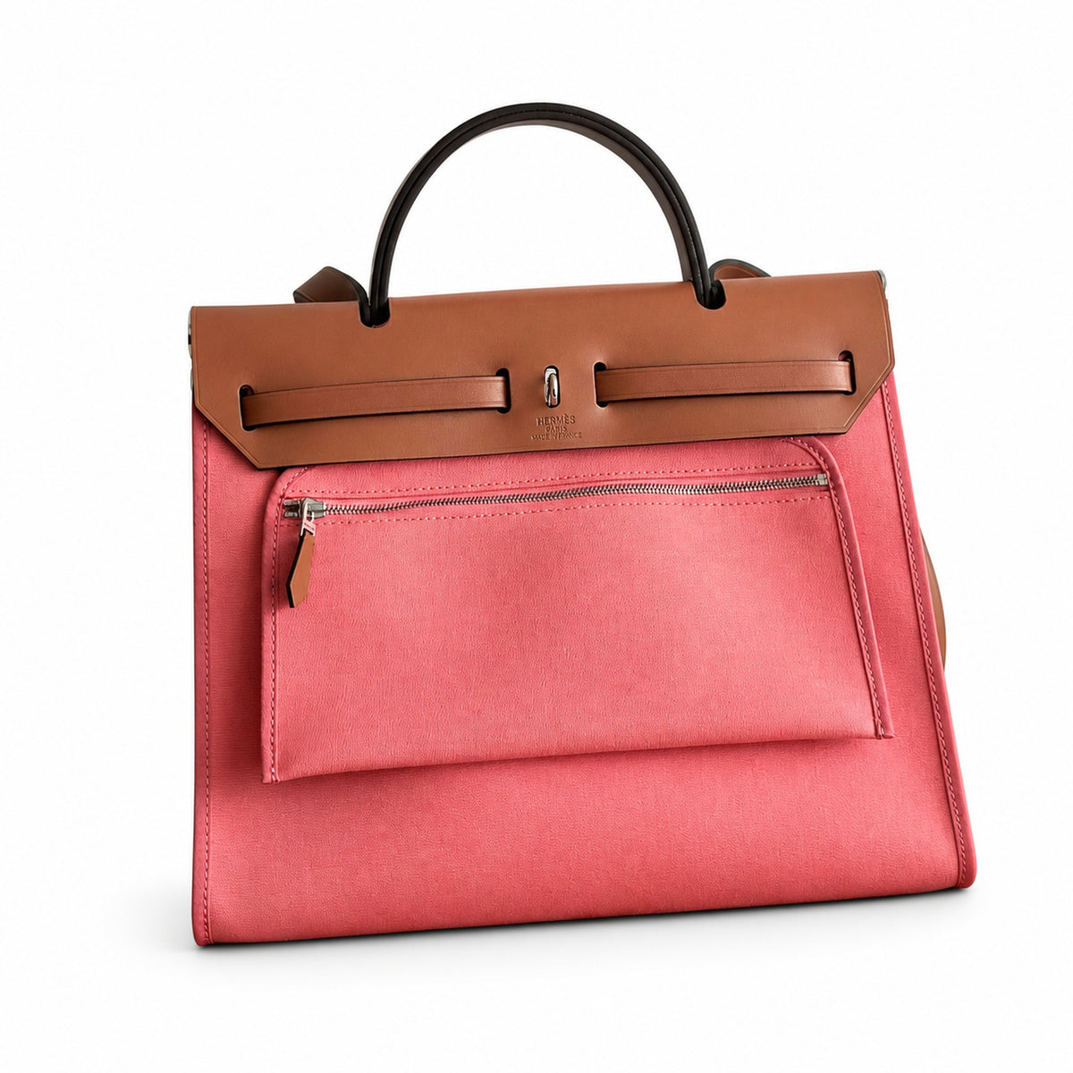 Herbag 31cm Saddle-Inspired Canvas Body with Leather Handle and Shoulder Strap — Refined Leather-Trimmed Shoulder Bag