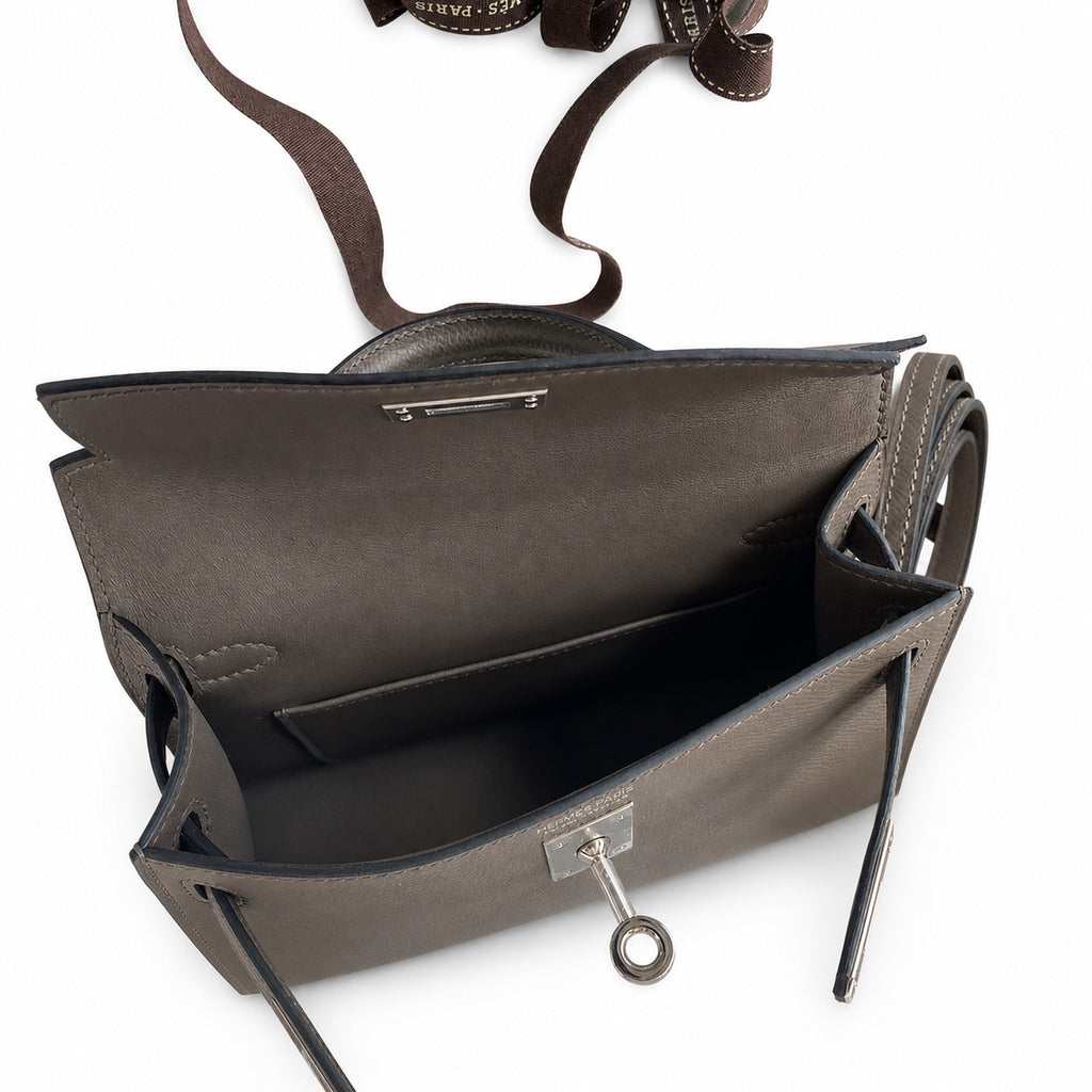 handmade Mini Kelly II 19cm imported Epsom Leather pewter gray Silver Buckle — Refined Mini Handbag