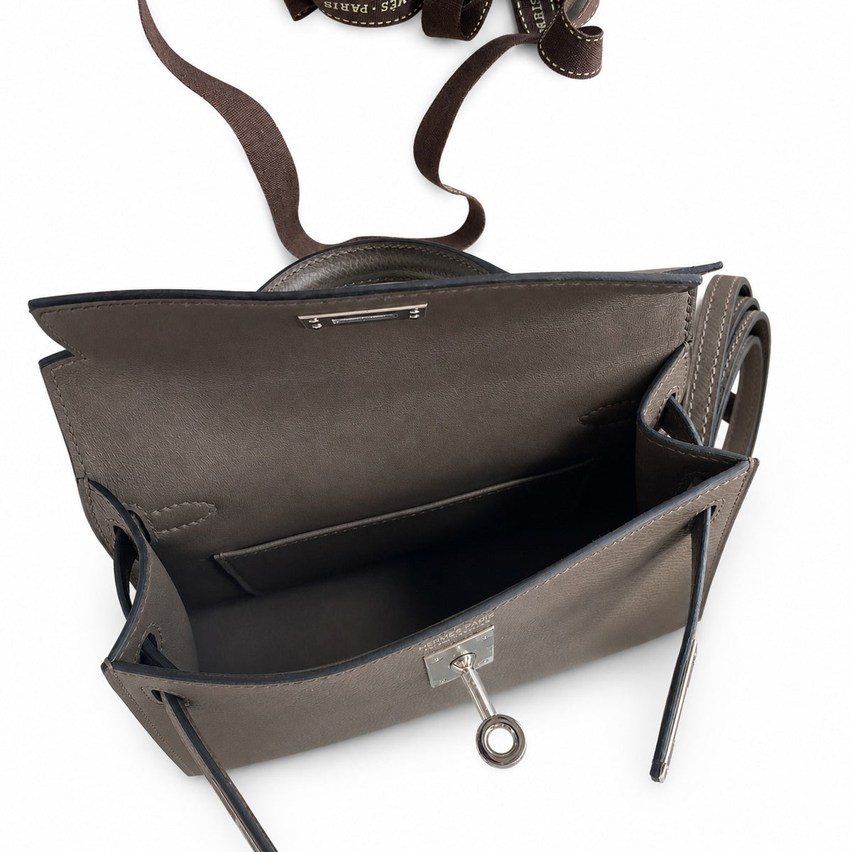 handmade Mini Kelly II 19cm imported Epsom Leather pewter gray Silver Buckle — Refined Mini Handbag