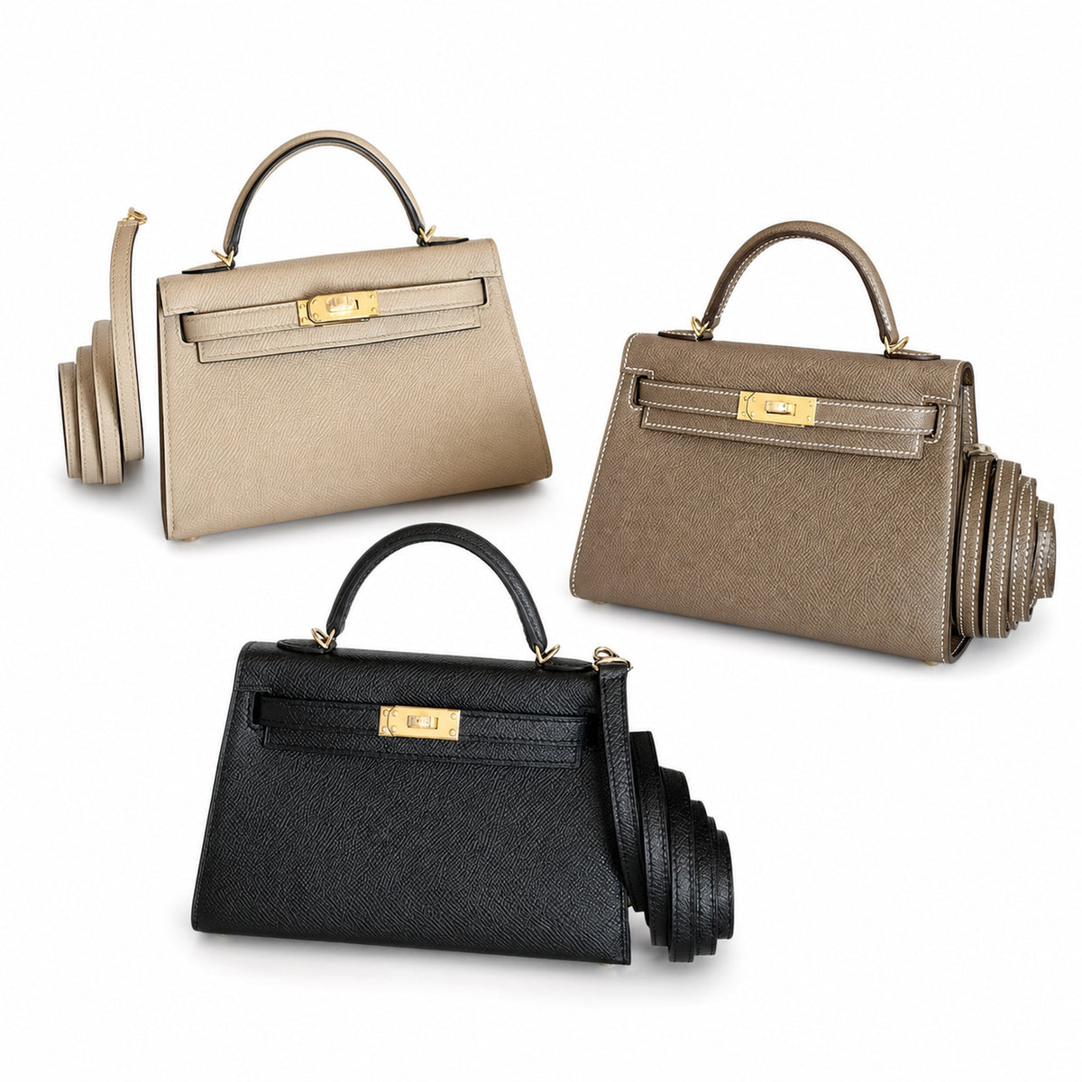 Distinctive Petite Bag: Kelly mini 2nd generation collection 19cm Epsom palm print leather Gold Buckle series