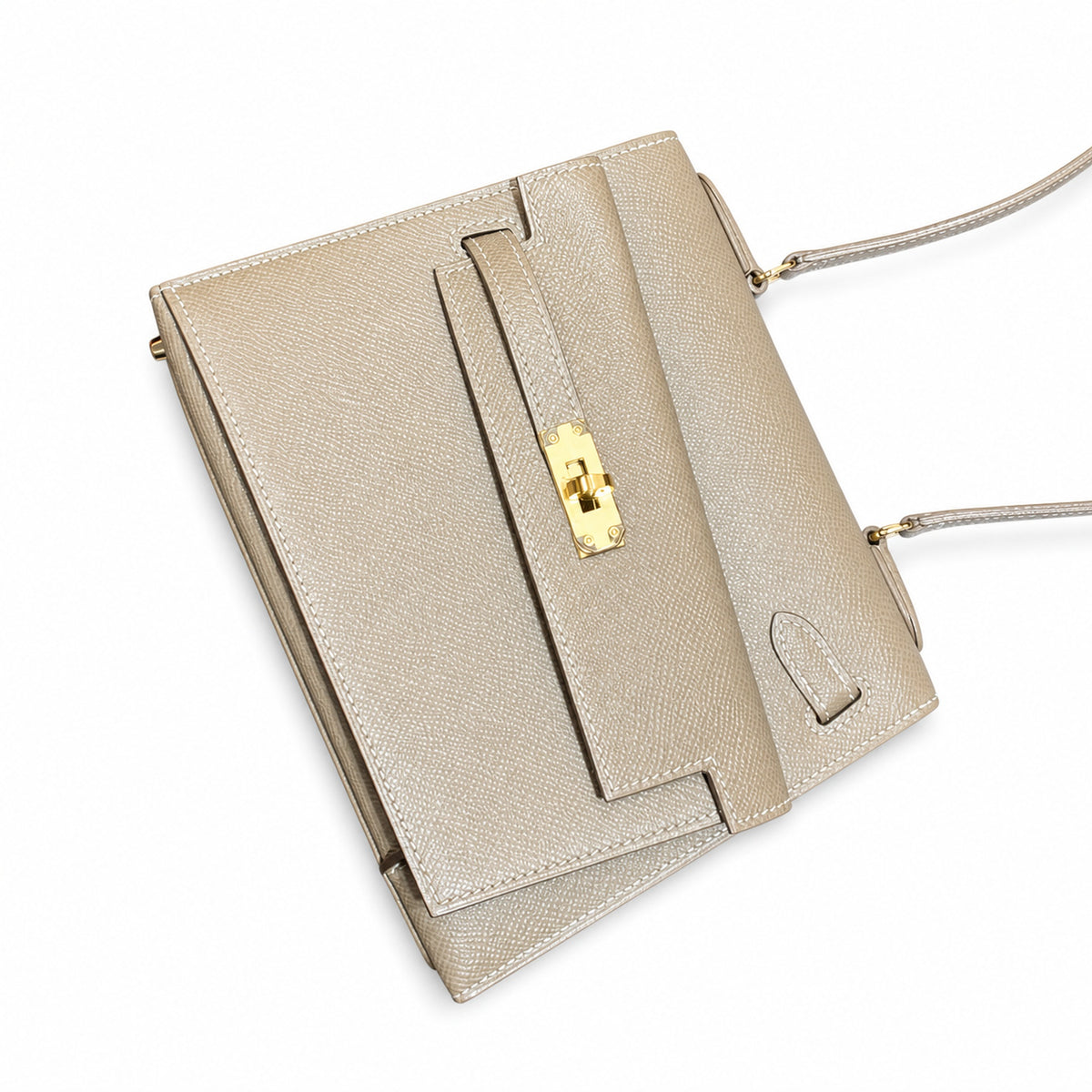 Double-sided Kelly DESORDRE original Epsom Leather etoupe gray Elephant Gray order — Polished Two-Sided Top-Handle Bag