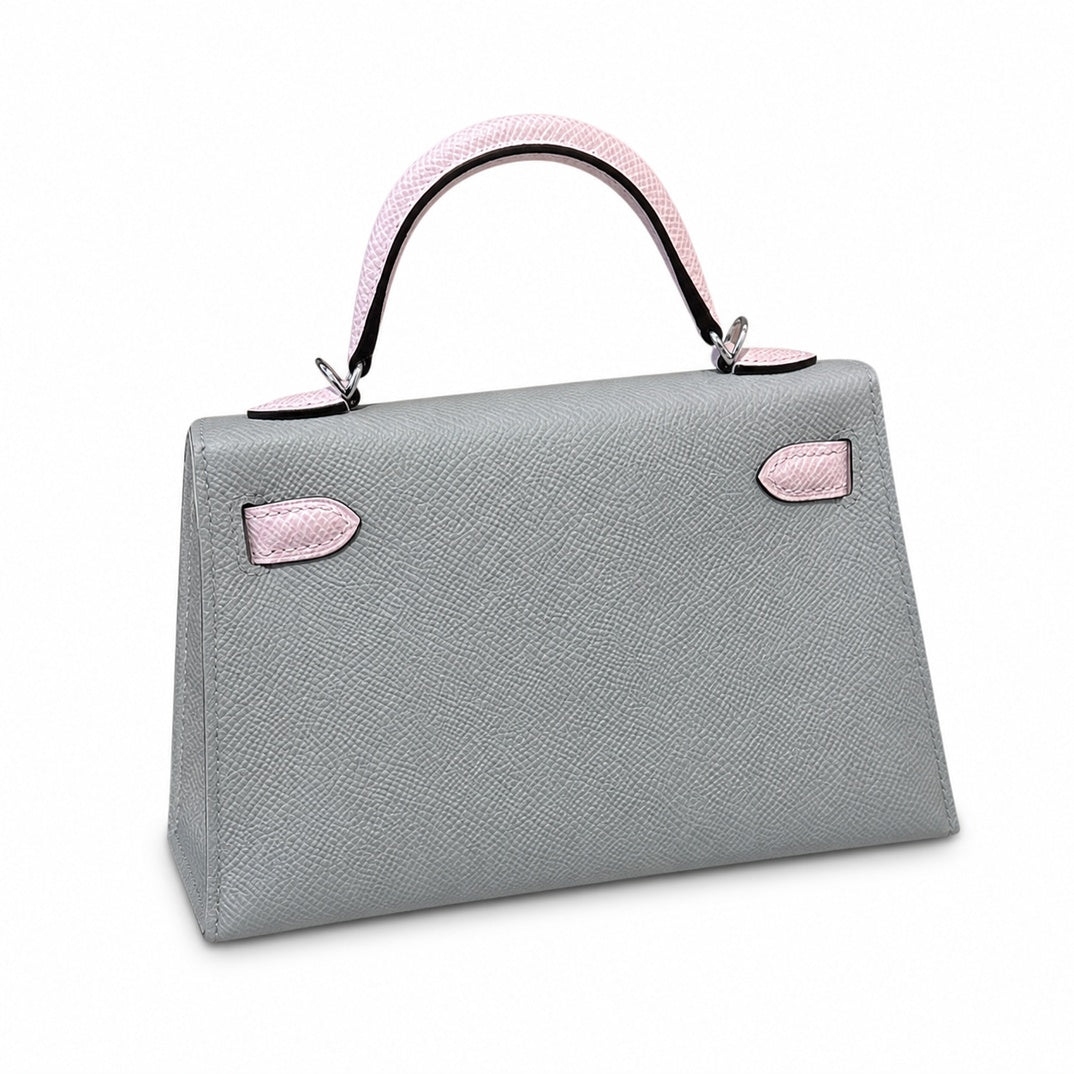 Mini Kelly II 19cm in Blue glacier & Mauve Pale Epsom Leather with Silver Buckle — Streamlined Mini Handbag
