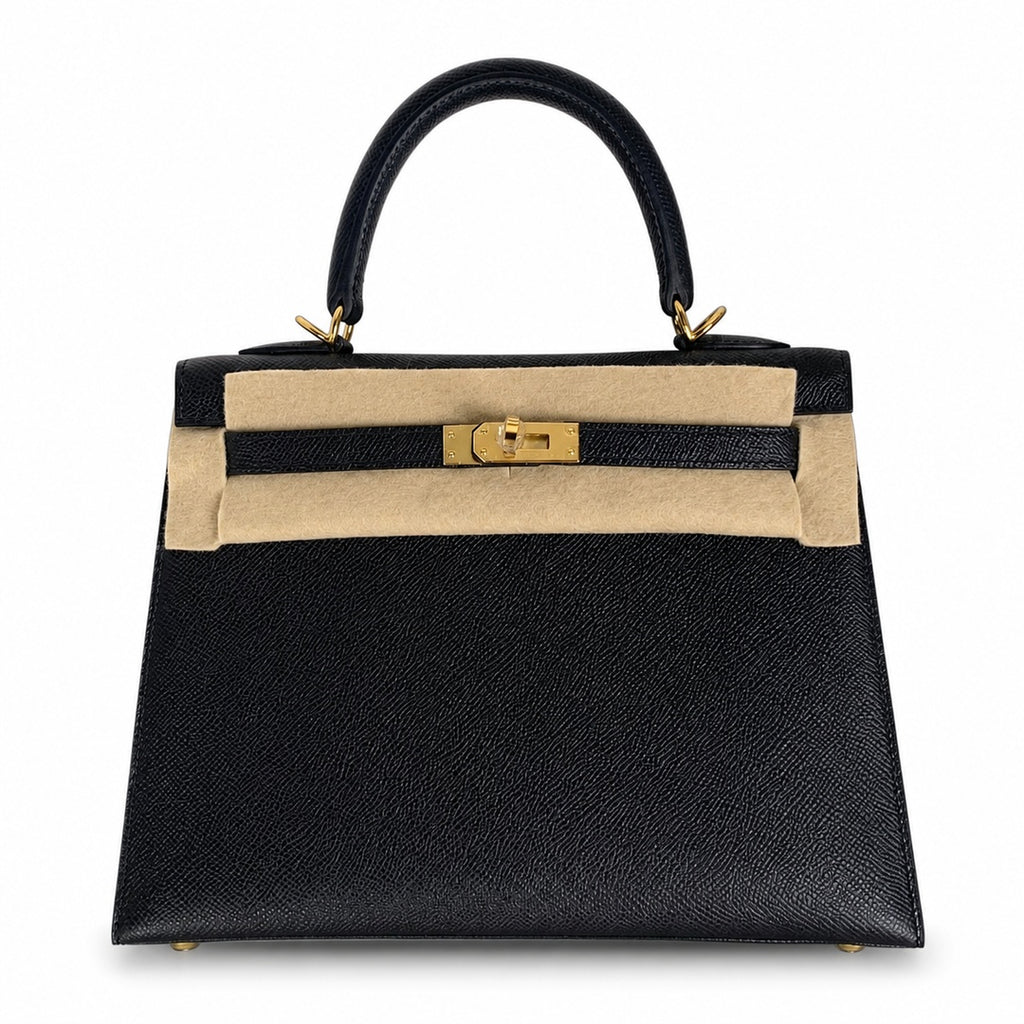Kelly 25 Black Epsom Gold Buckle handmade — Refined Top-Handle Bag