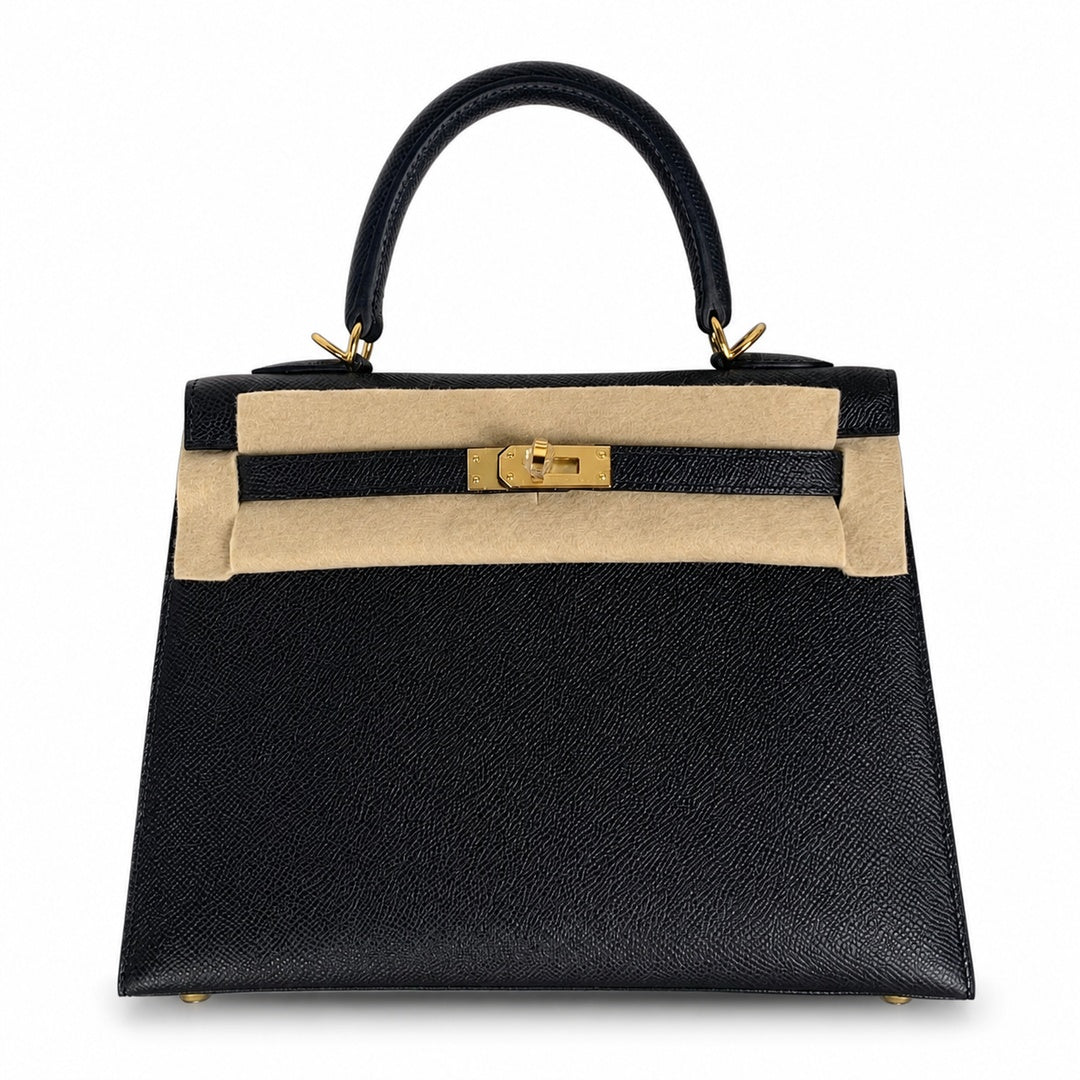 Kelly 25 Black Epsom Gold Buckle handmade — Refined Top-Handle Bag