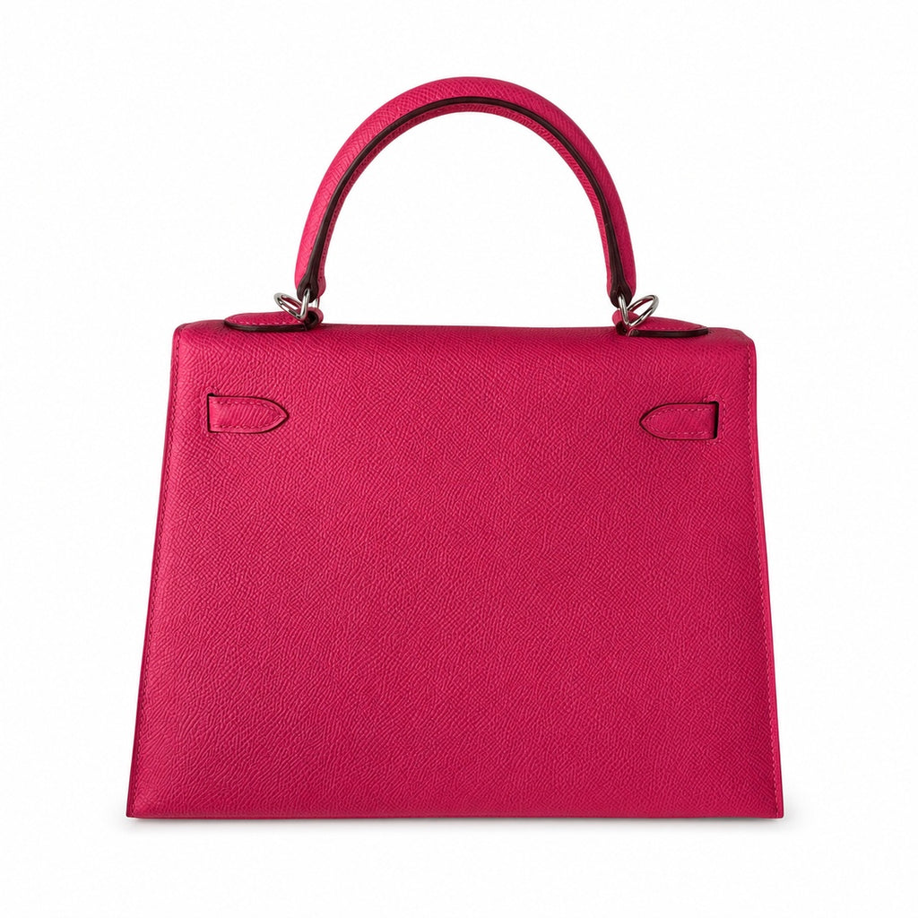 Kelly 25 5J Pink Epsom Silver Buckle handmade — Timeless Top-Handle Design
