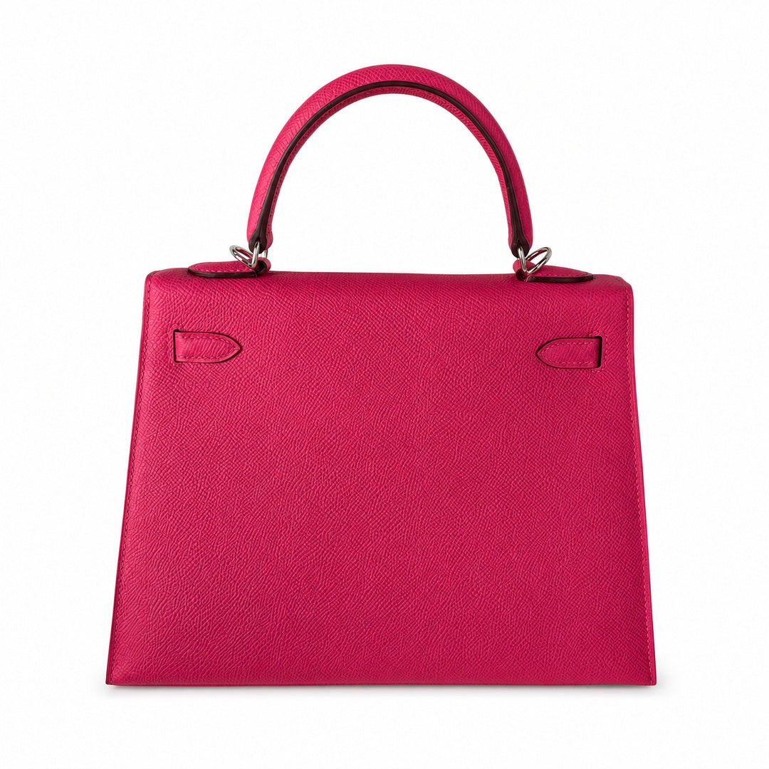 Kelly 25 5J Pink Epsom Silver Buckle handmade — Timeless Top-Handle Design