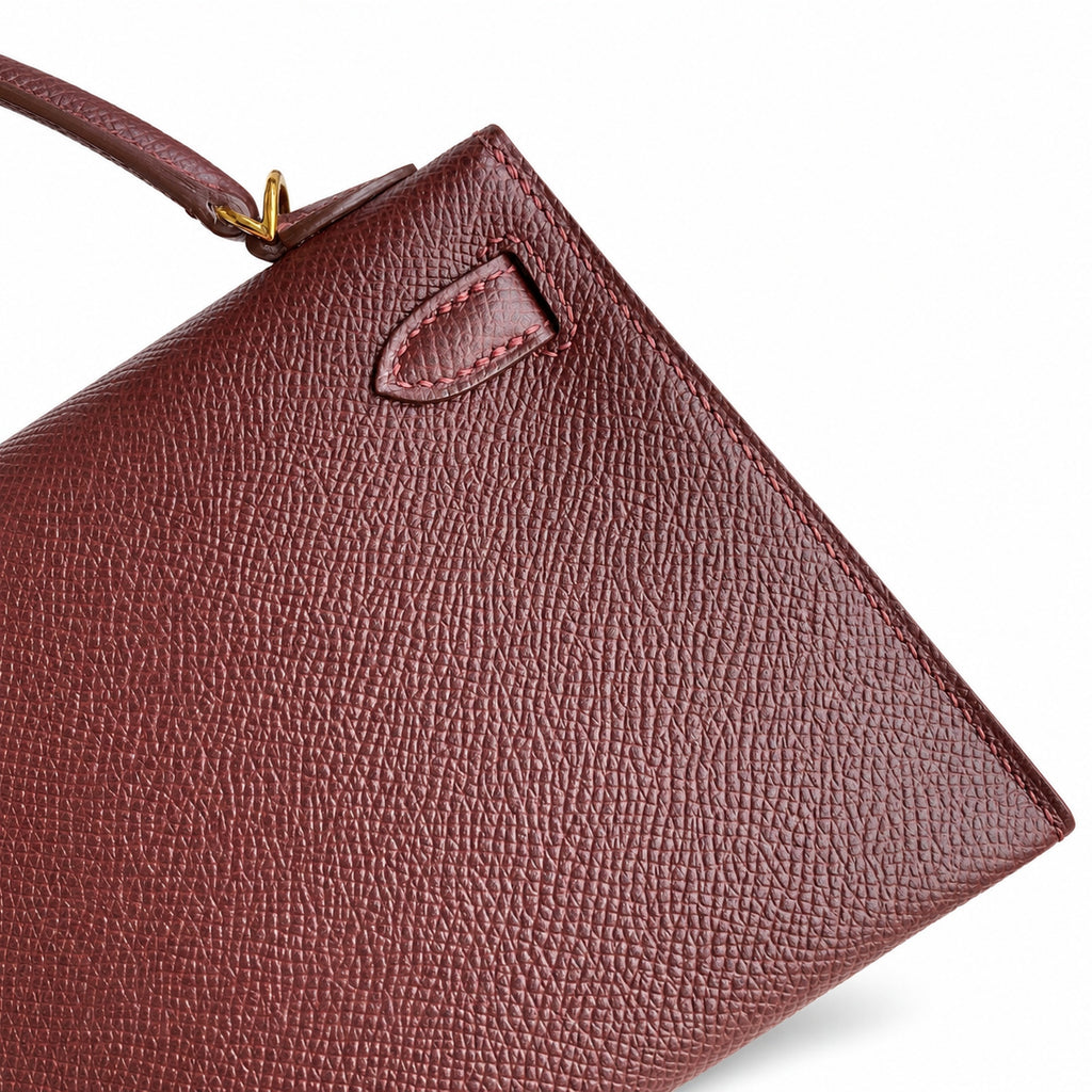 handmade Mini Kelly II 19cm imported Epsom Leather Hermès Red Gold Buckle — Elegant Compact Carry Style