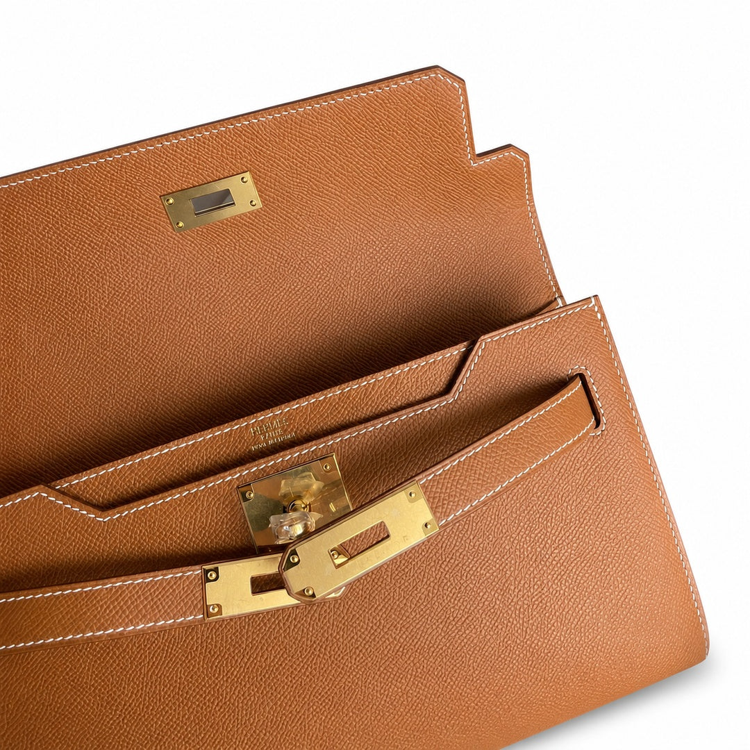 Kelly depeches25 Golden Brown Epsom Gold Buckle handmade men's — Sophisticated Compact Carry
