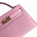 handmade Mini Kelly II 19cm imported Epsom Leather, malva purple, Rose Gold Buckle — Sophisticated Small-Scale Bag