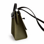 Herbag 31cm Saddle-Inspired Canvas Body with Leather Handle and Shoulder Strap — Leather-Handled Canvas Shoulder Bag