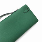Kelly cut 31 clutch Epsom malachite green Silver Buckle — Sophisticated Evening Clutch