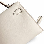 handmade Mini Kelly II 19cm imported Epsom Leather cream White Silver Buckle — Elegant Compact Carry Style
