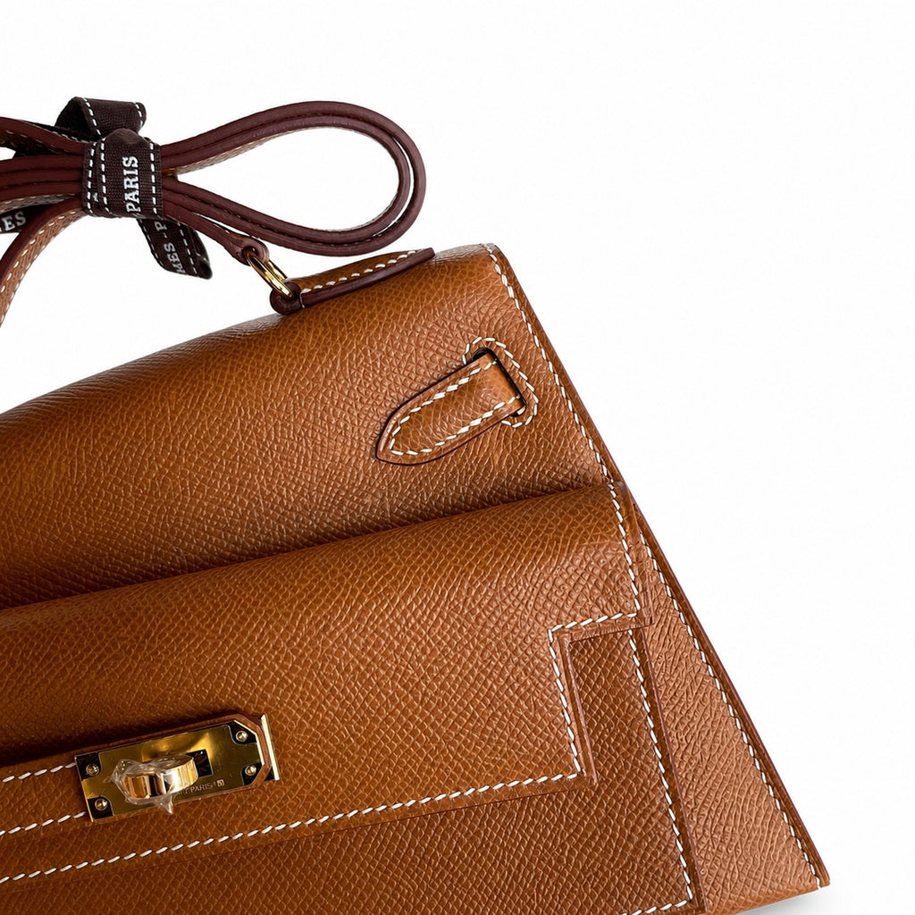 Kelly desordre 20cm Golden Brown Gold Buckle Epsom handmade double sided Kelly — Versatile Two-Sided Kelly Design