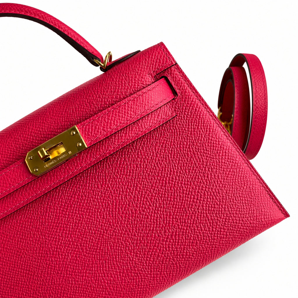 handmade Mini Kelly II 19cm imported Epsom Leather ultimate Pink Gold Buckle — Sophisticated Small-Scale Bag