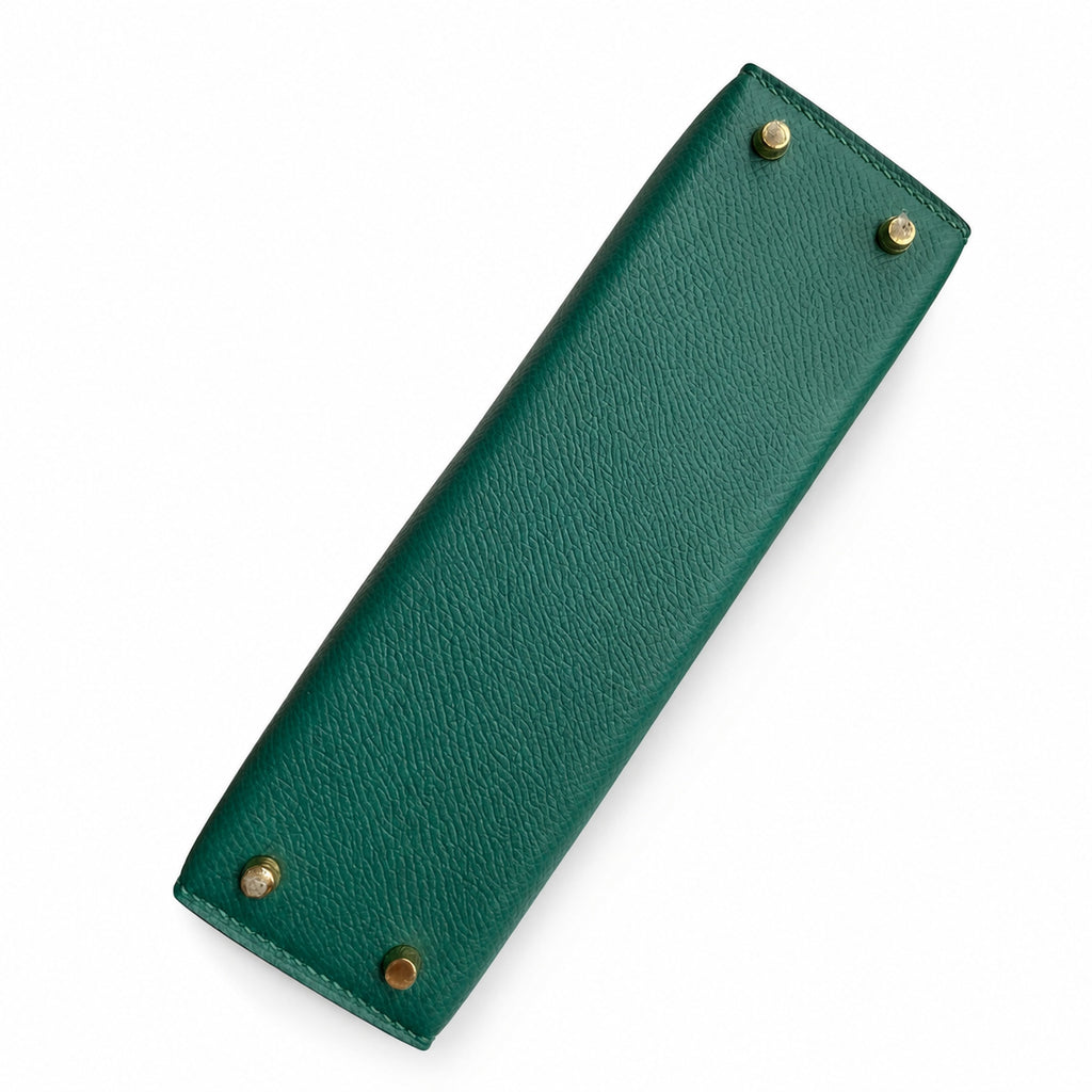 handmade Mini Kelly II 19cm imported Epsom Leather malachite green Gold Buckle — Polished Compact Handbag