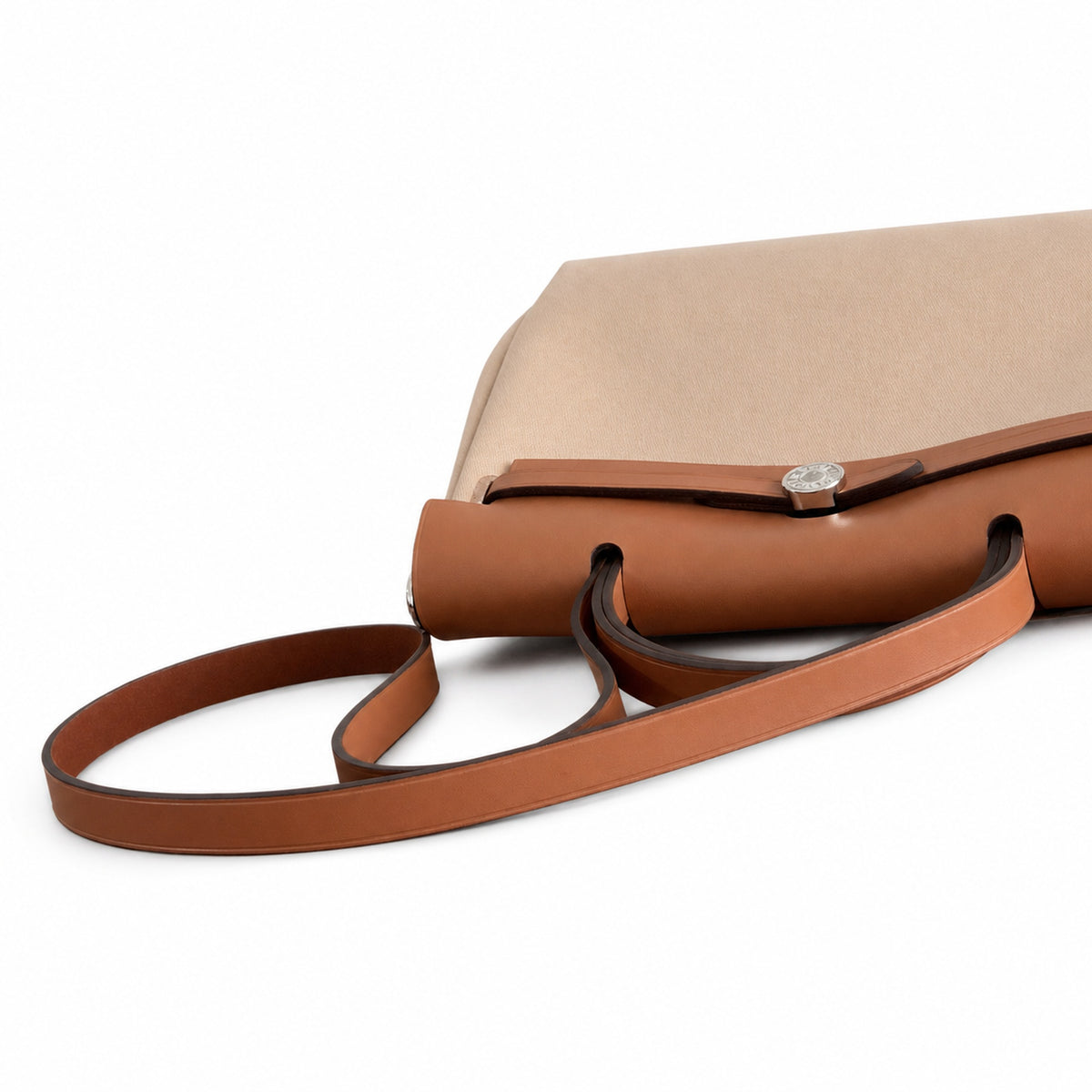 Herbag 31cm Saddle-Inspired Canvas Body with Leather Handle and Shoulder Strap — Canvas Shoulder Bag with Leather Accents