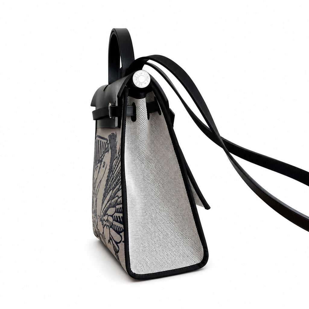 Classic Canvas Body and Leather Straps: Herbag 31cm Saddle-Inspired Canvas Body with Leather Handle and Shoulder Strap