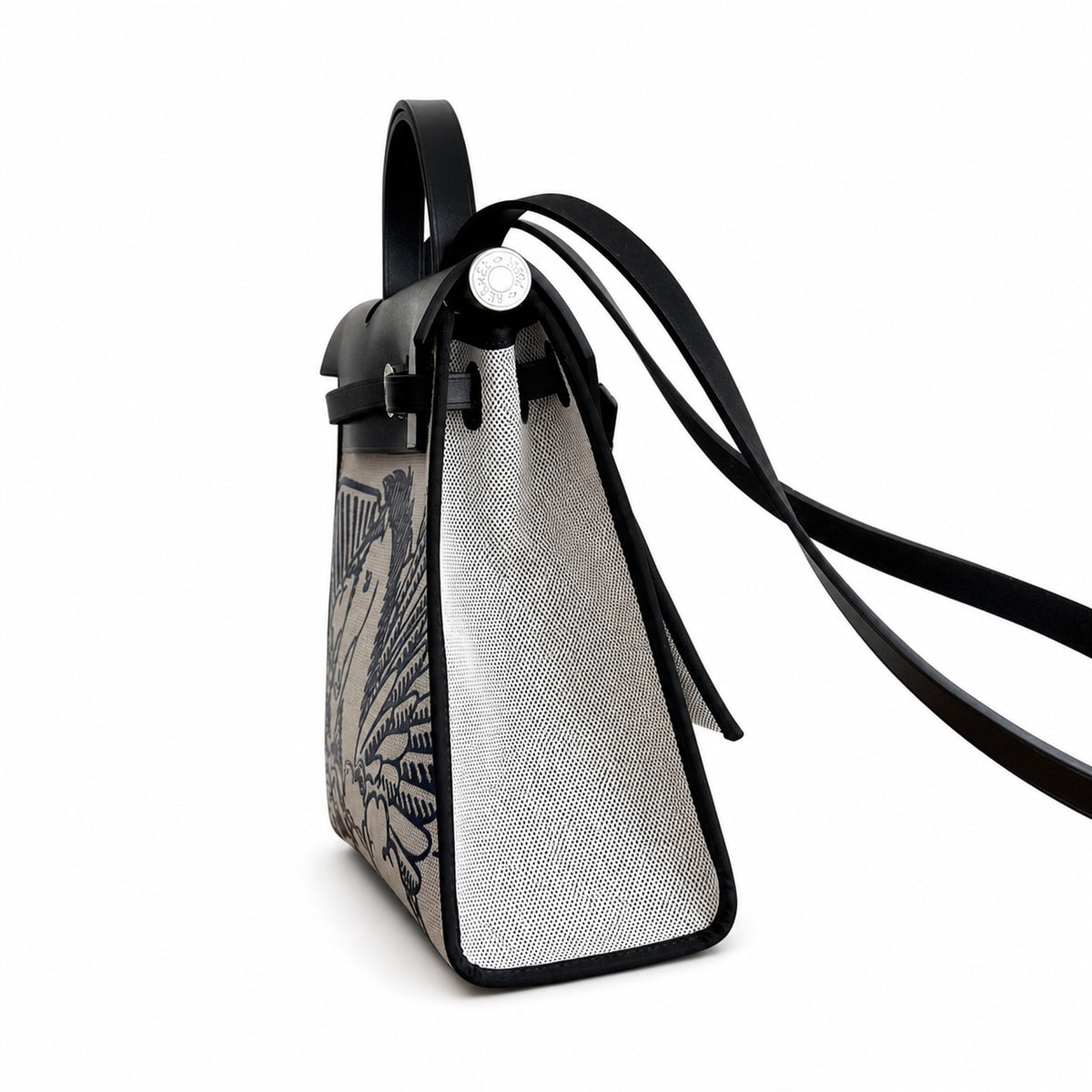 Classic Canvas Body and Leather Straps: Herbag 31cm Saddle-Inspired Canvas Body with Leather Handle and Shoulder Strap