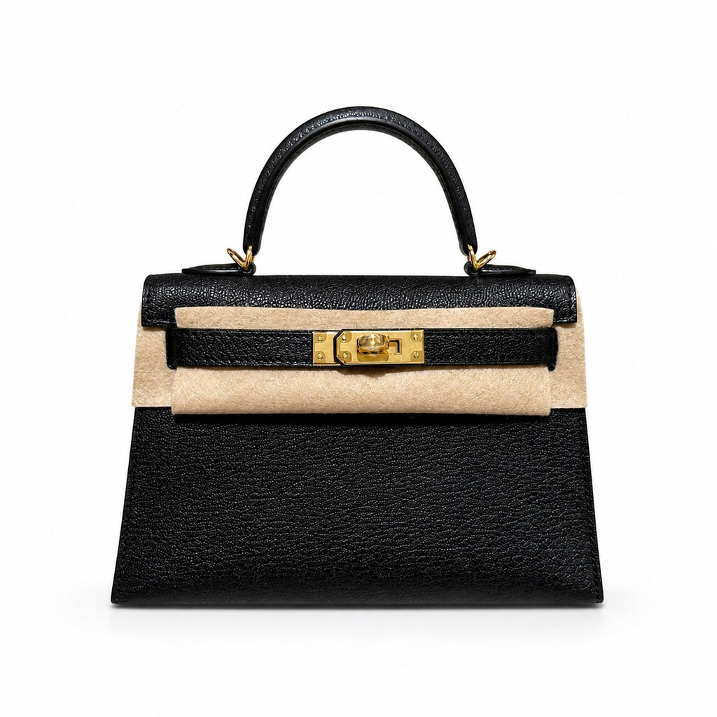 Mini Kelly II 19cm in Black Epsom Leather with Gold Buckle — Polished Compact Handbag