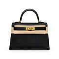 Mini Kelly II 19cm in Black Epsom Leather with Gold Buckle — Polished Compact Handbag