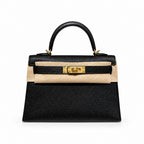 Mini Kelly II 19cm in Black Epsom Leather with Gold Buckle — Polished Compact Handbag