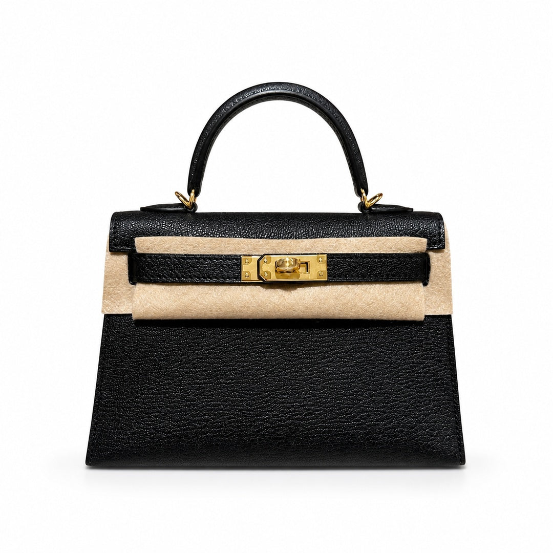Mini Kelly II 19cm in Black Epsom Leather with Gold Buckle — Polished Compact Handbag