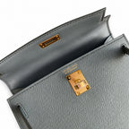 handmade Mini Kelly II 19cm imported Epsom Leather almond green Gold Buckle — Elegant Compact Carry Style