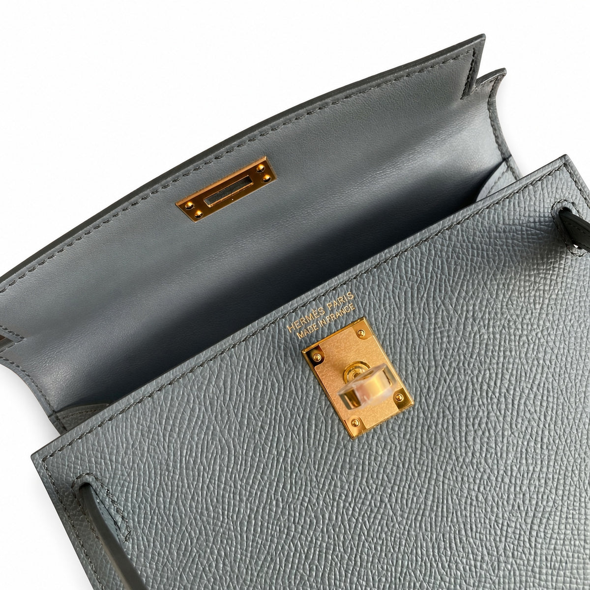 handmade Mini Kelly II 19cm imported Epsom Leather almond green Gold Buckle — Elegant Compact Carry Style