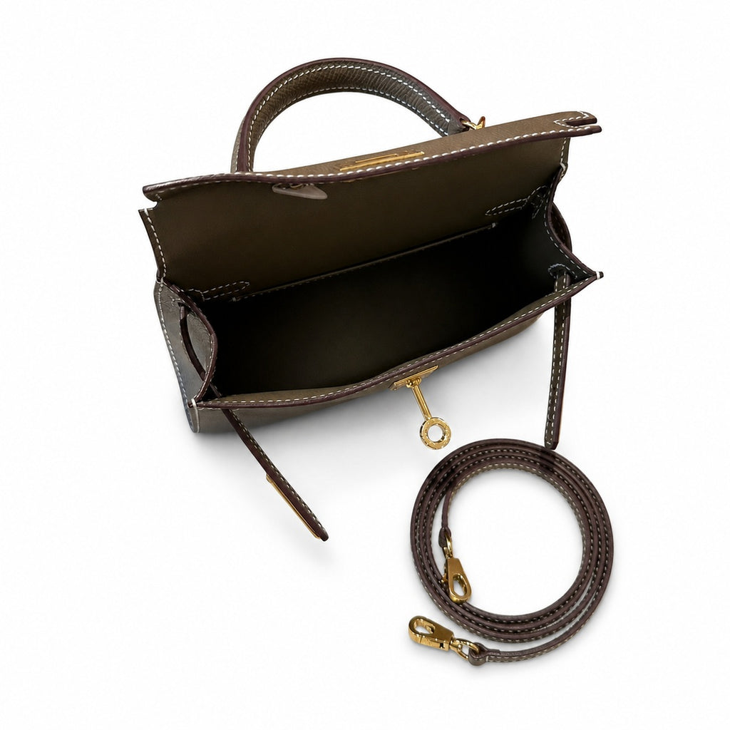 Mini Kelly Colour:ck18/etoupe Size:19*12*5.5cm Leather:Epsom Hardware:Gold Blurbs — Sophisticated Small-Scale Bag