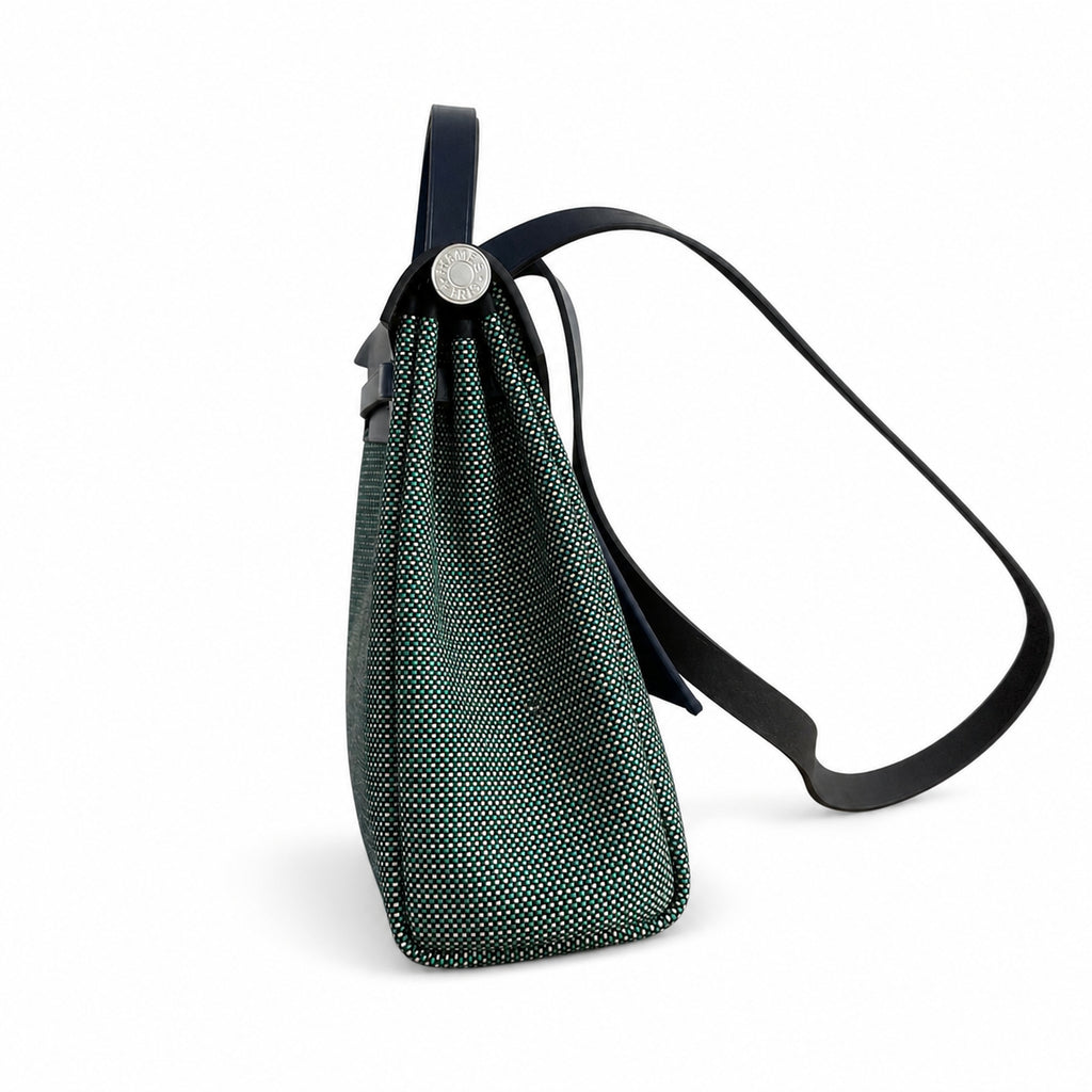 Herbag 31cm Saddle-Inspired Canvas Body with Leather Handle and Shoulder Strap — Elegant Canvas-and-Leather Hand-Carry Bag