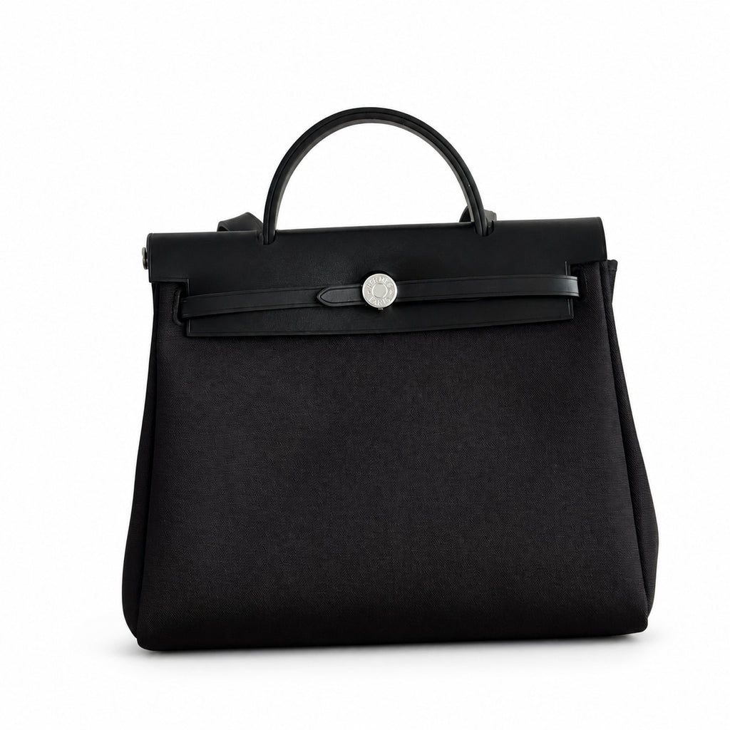 Classic Canvas-and-Leather Shoulder Carry: Herbag 31cm Saddle-Inspired Canvas Body with Leather Handle and Shoulder Strap