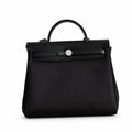 Classic Canvas-and-Leather Shoulder Carry: Herbag 31cm Saddle-Inspired Canvas Body with Leather Handle and Shoulder Strap